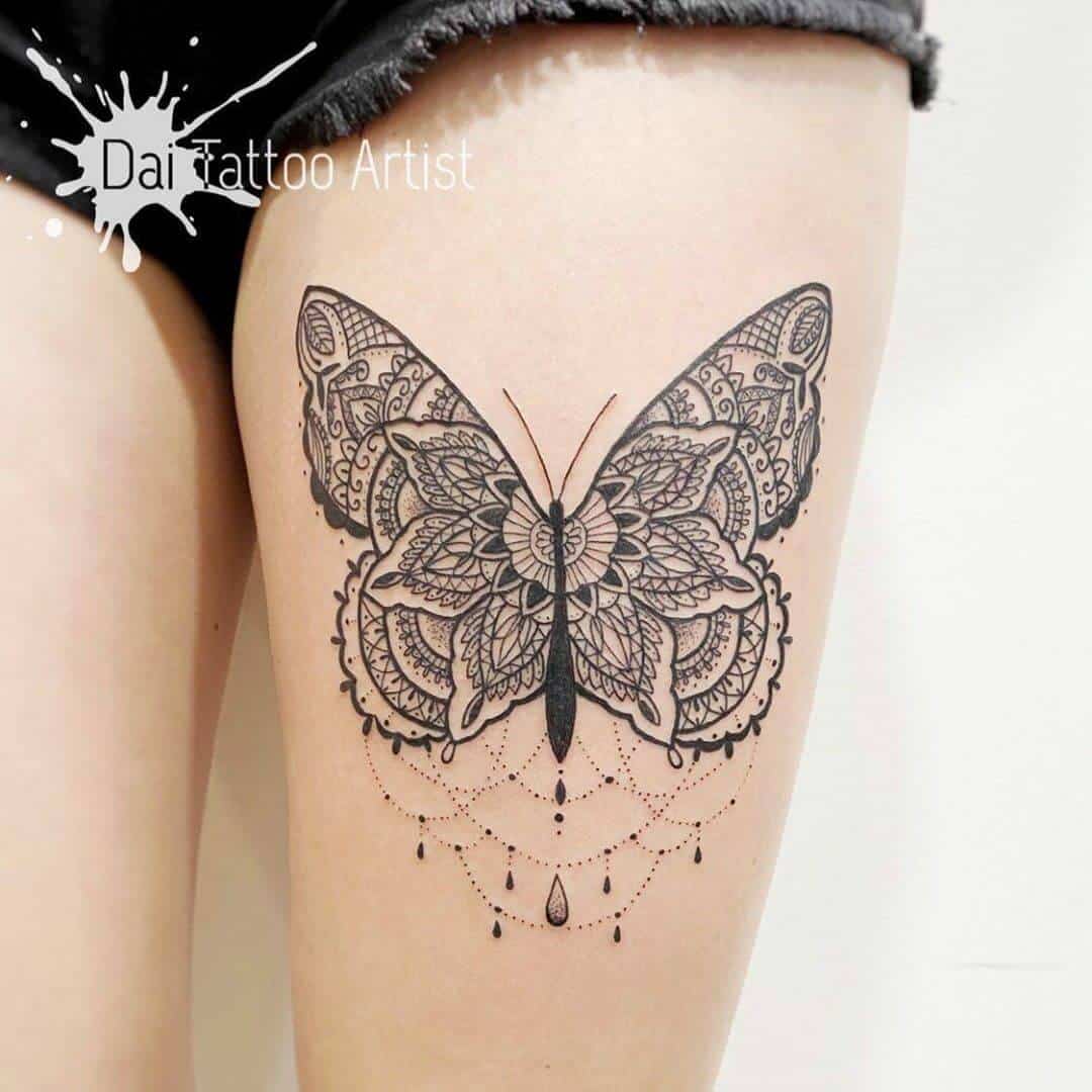 butterfly tattoo in leg