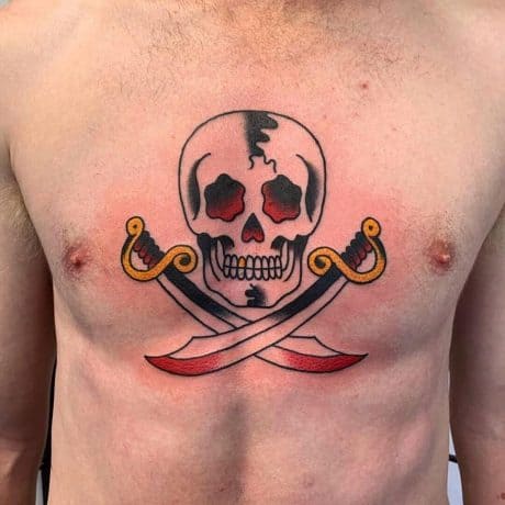 Old School Style Skull tattoo in chest