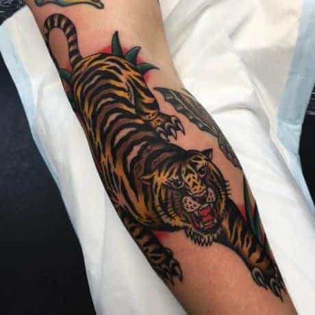 Traditional Tiger tattoo in arm