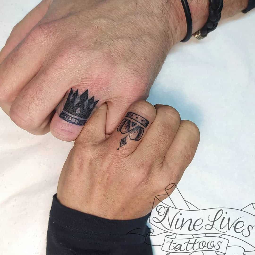 King and Queen crown couple finger tattoo