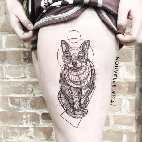 Cat geo tattoo on leg