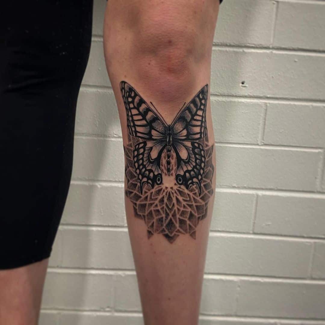 Mandala Butterfly Leg Tattoos for Females