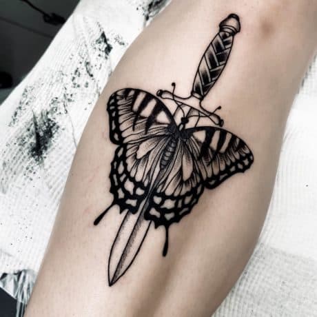 butterfly and dragger tattoo by sharkosurf