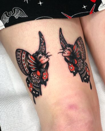 traditional style butterfly tattoo by artist ayden thomas
