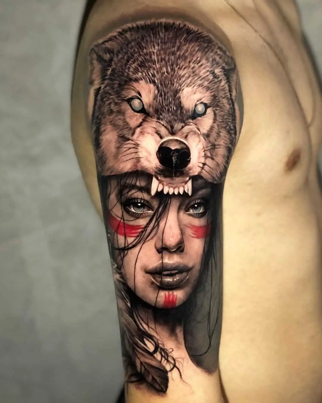 american native wolf tattoo by netocoutinhotattoo