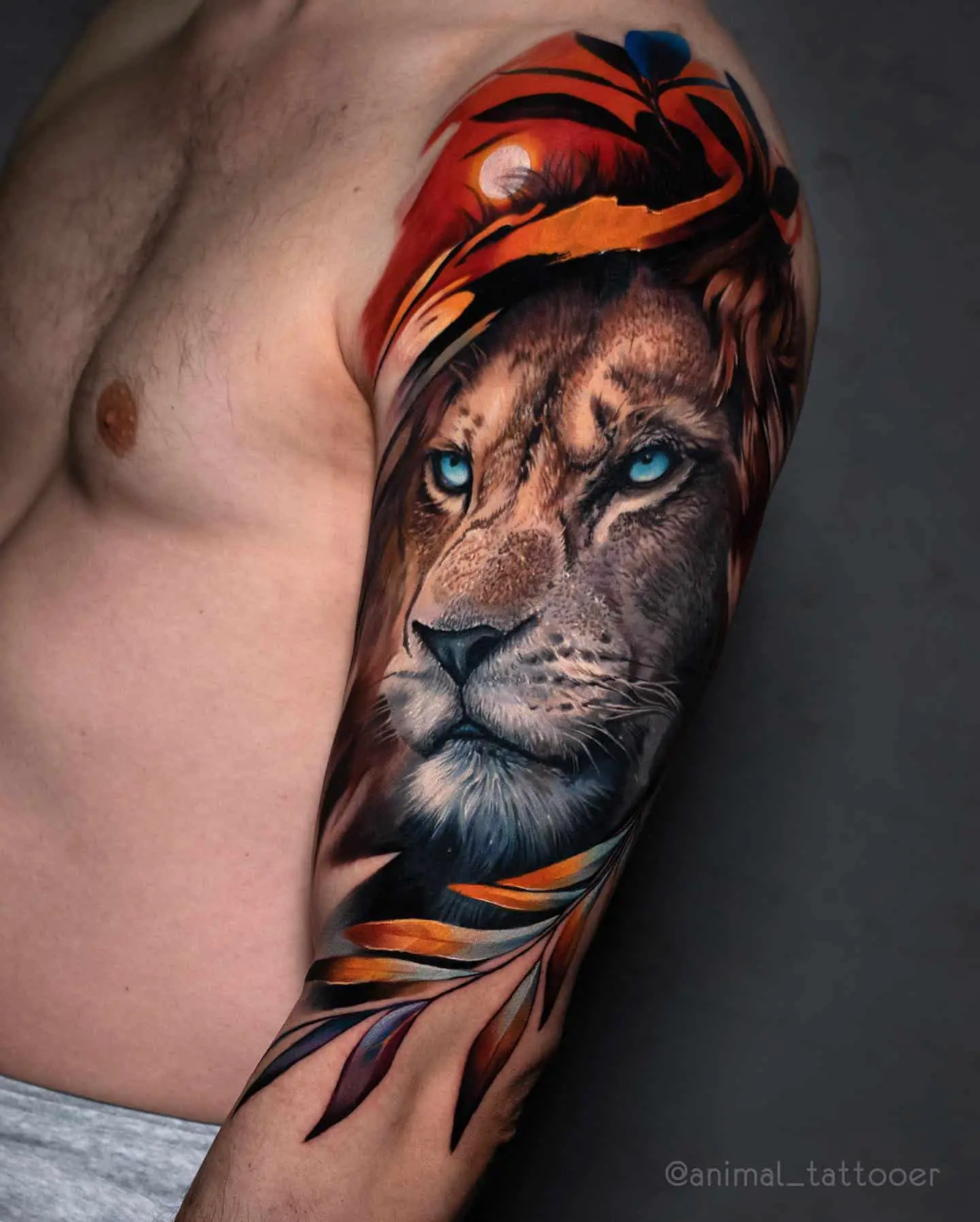 color lion tattoo on arm