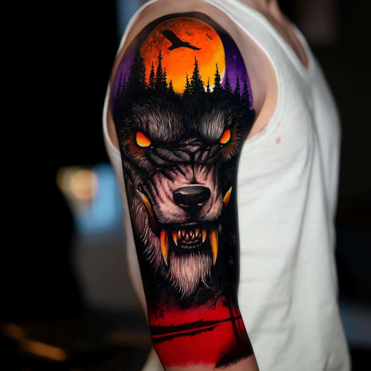 colorful wolf tattoo