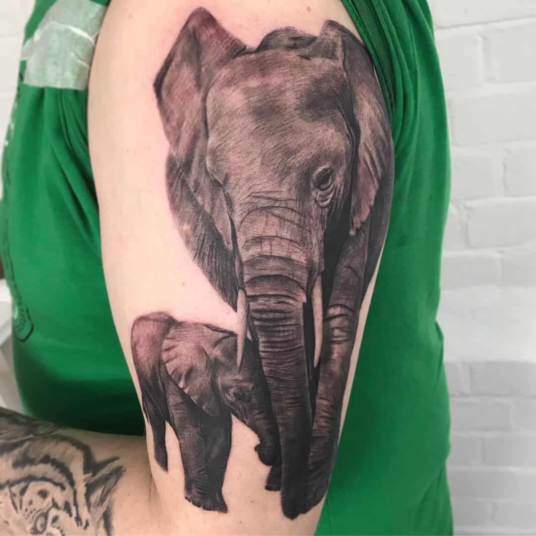 mother and baby elephant tattoo