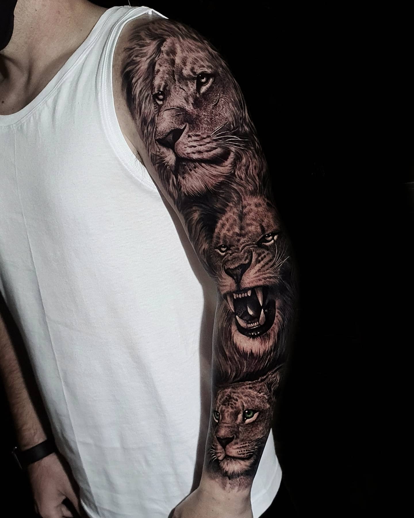 full sleeve lion tattoo
