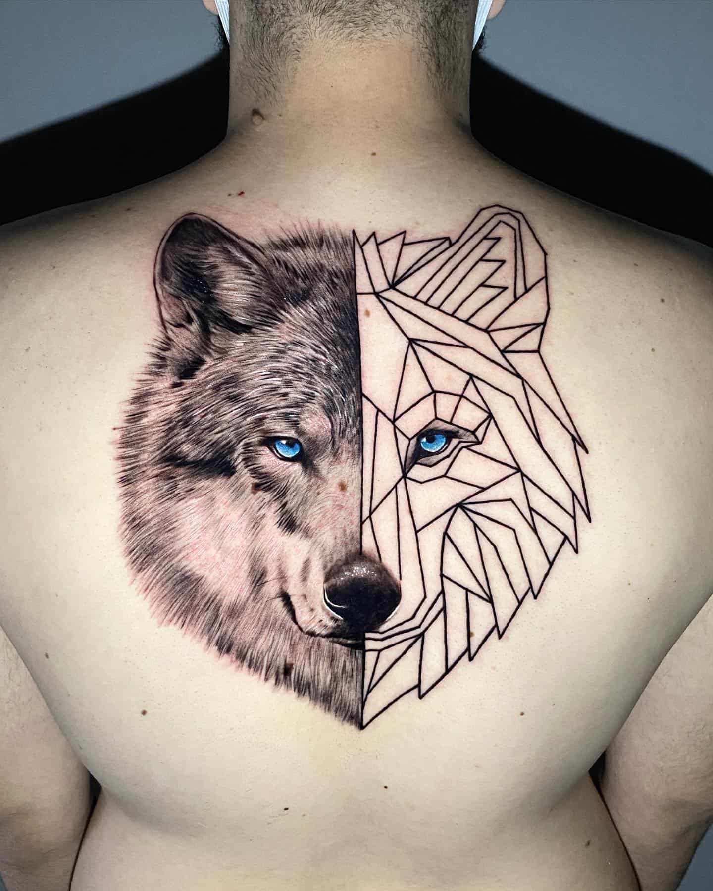 geometric head wolf tattoo