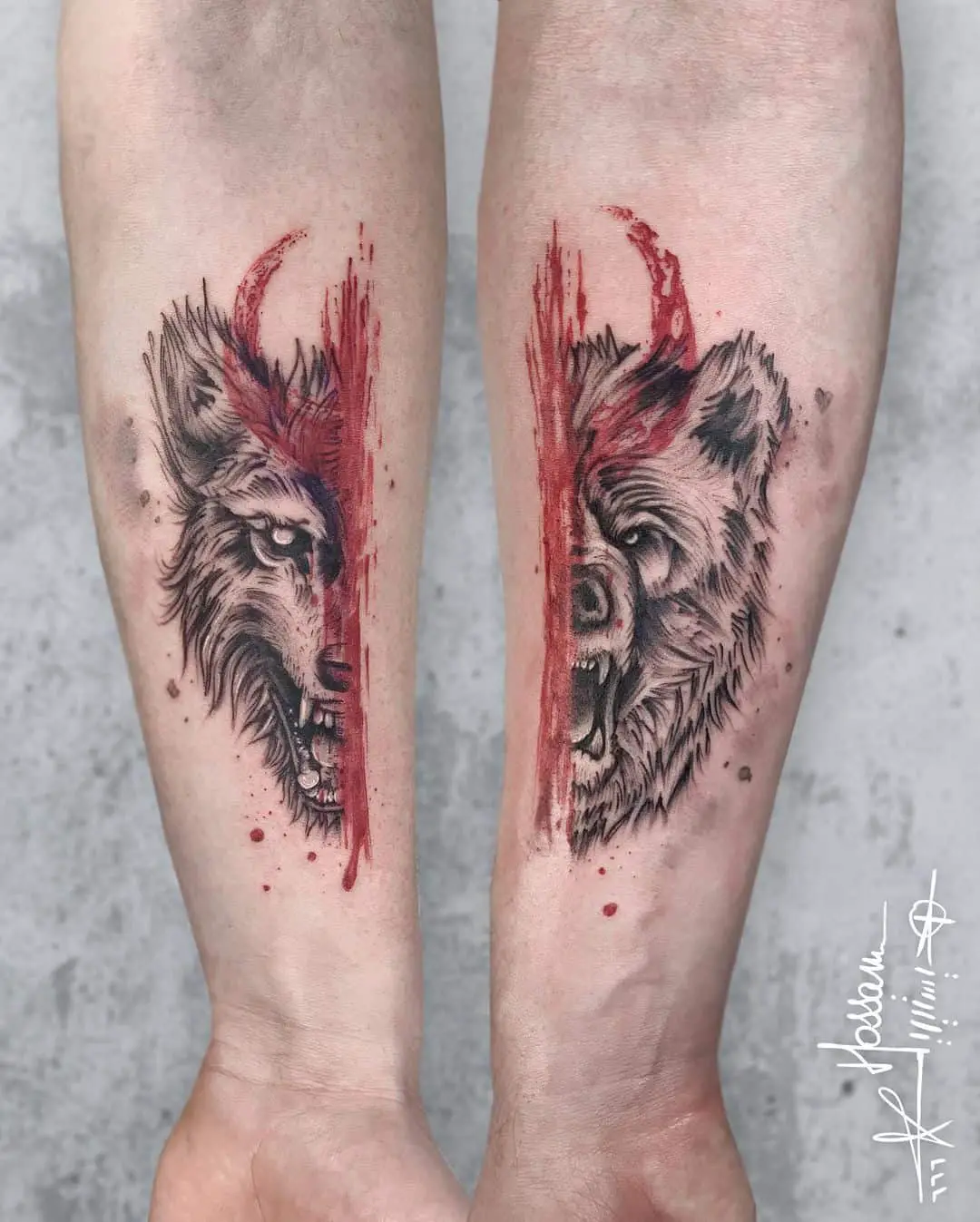 Abstract style wolf half face tattoo