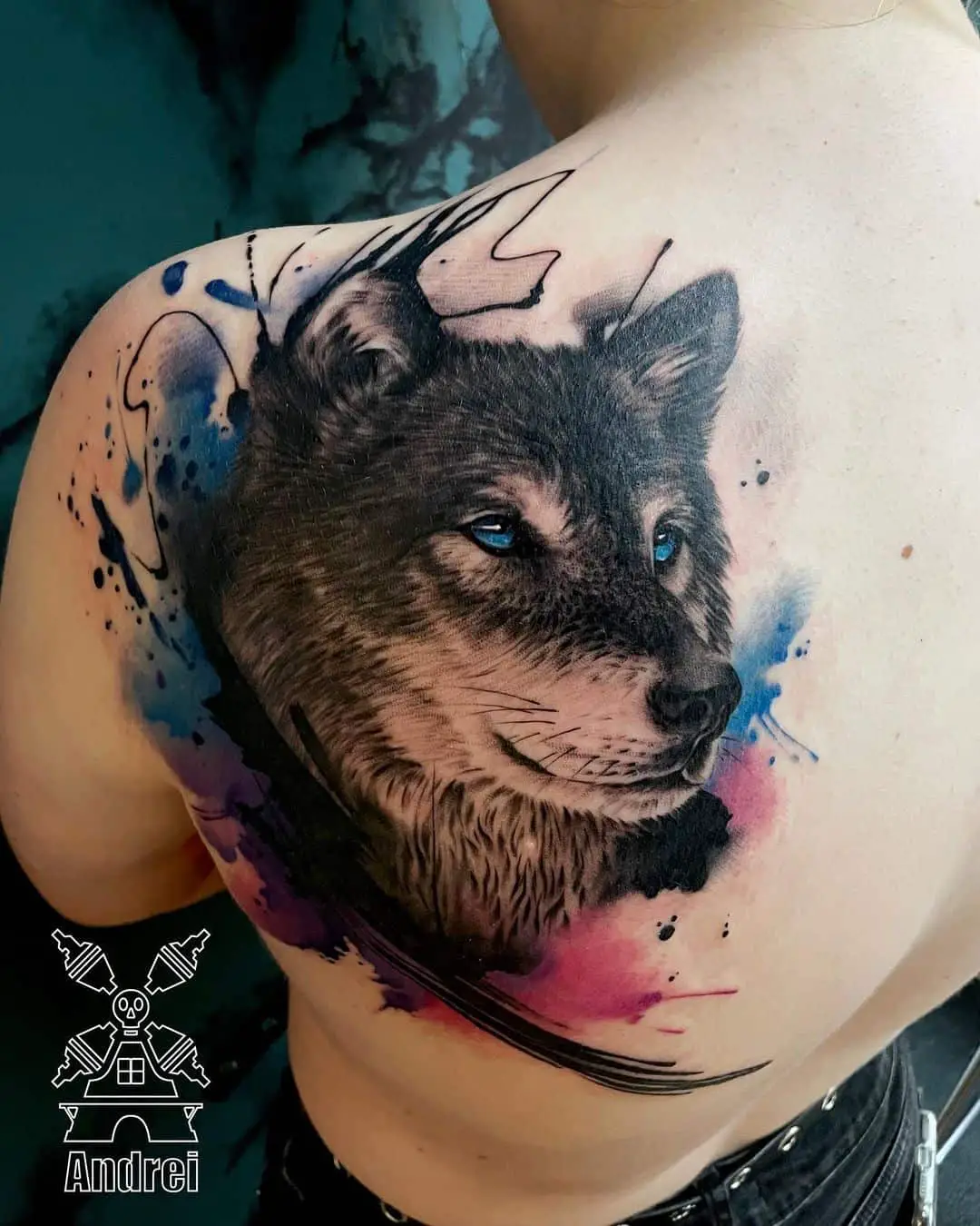 lextremiste tattoo wolf colored tattoo