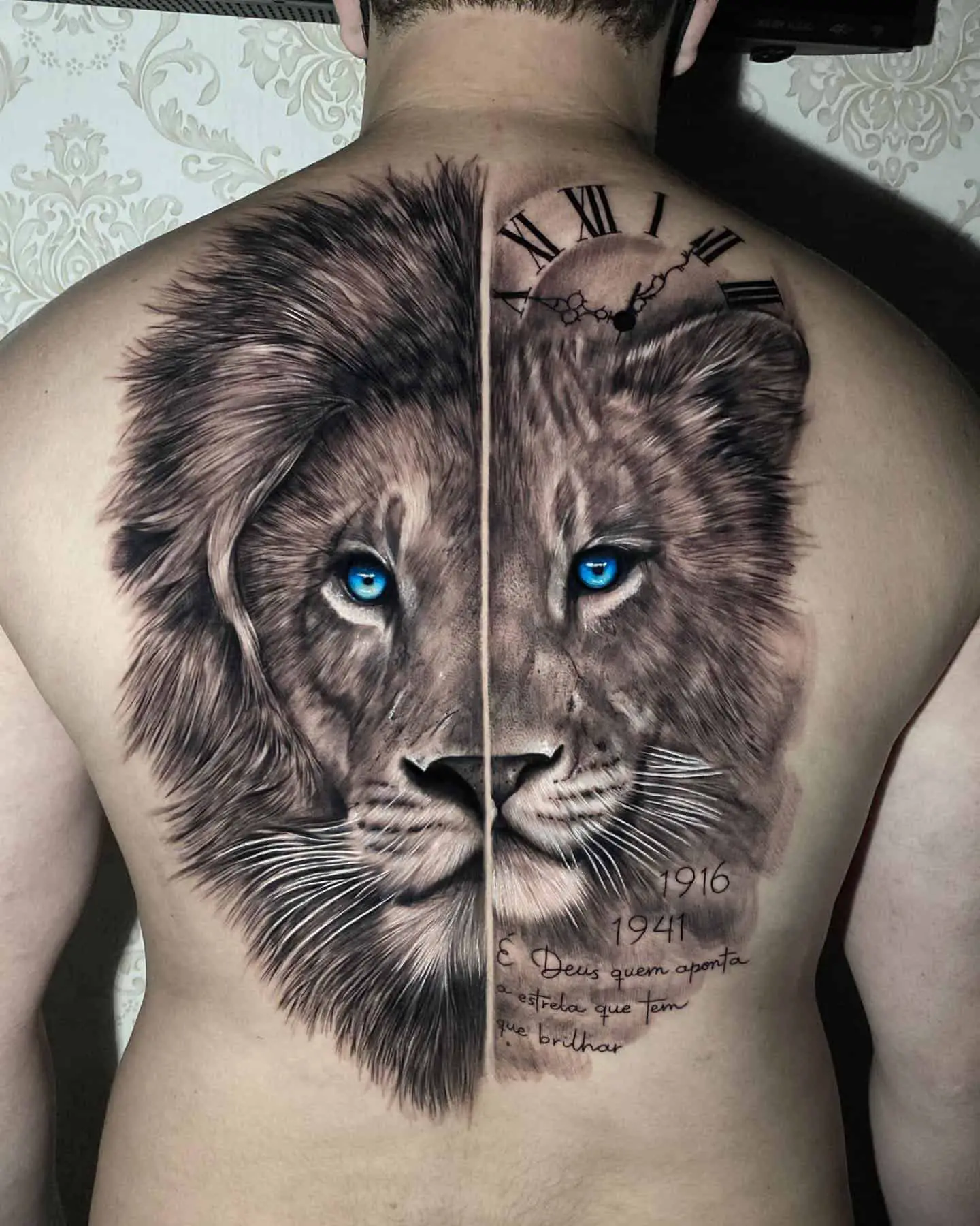 lion and lioness back tattoo