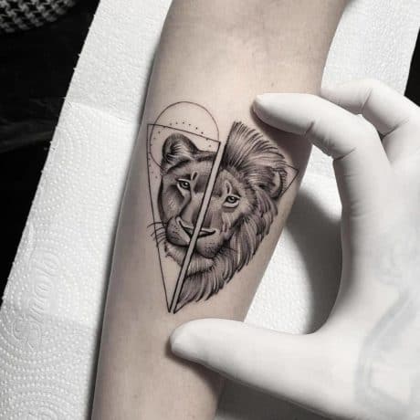 lion and lioness micro tattoo