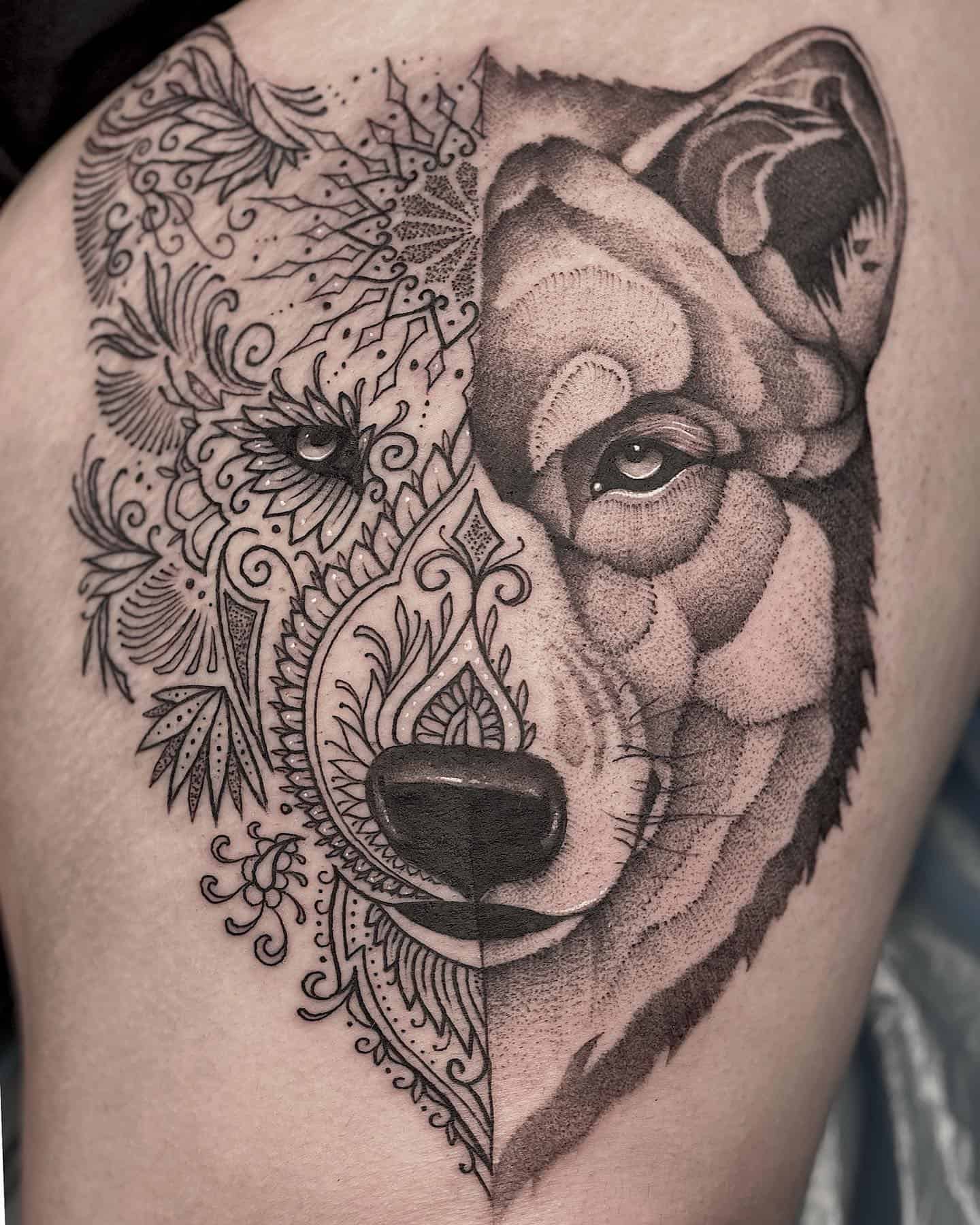 mandala design wolf tattoo 