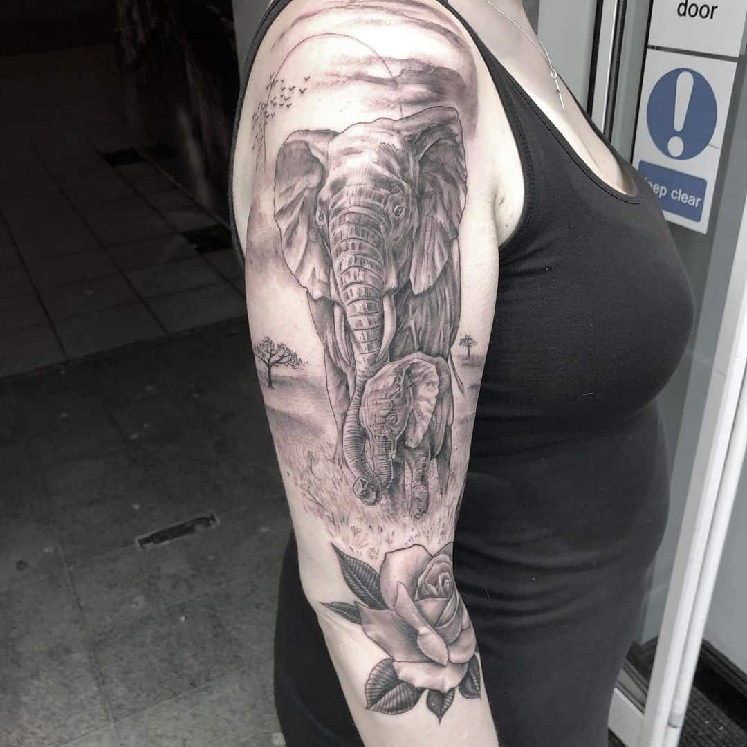 mother and baby elephant tattoo