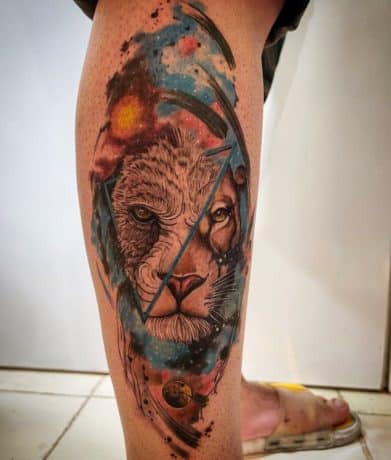 radiant color sink lion leg tattoo