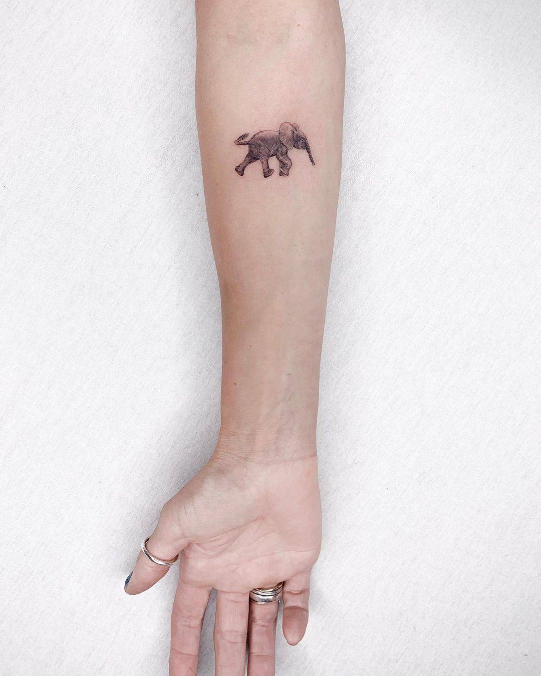 small elephant tattoo on foreram