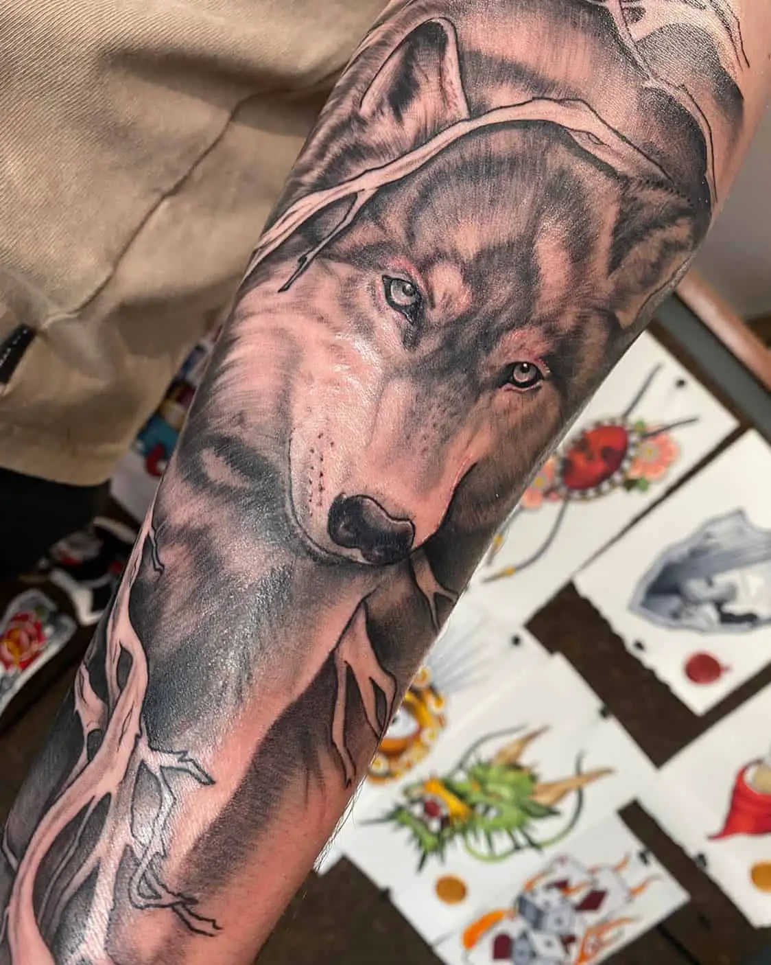 wolf face tattoo