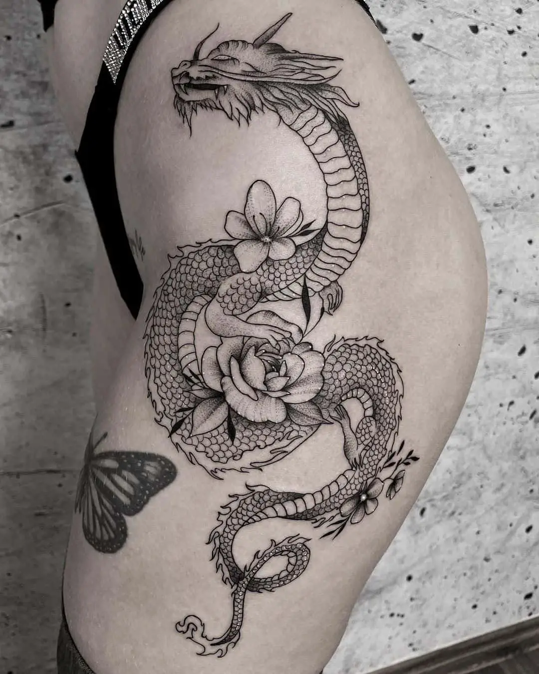 dragon and flower tattoo 