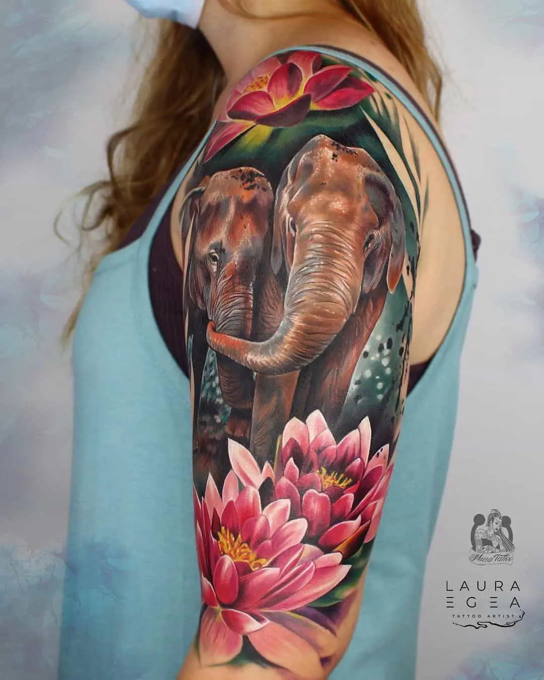 elephant and lotus tattoo