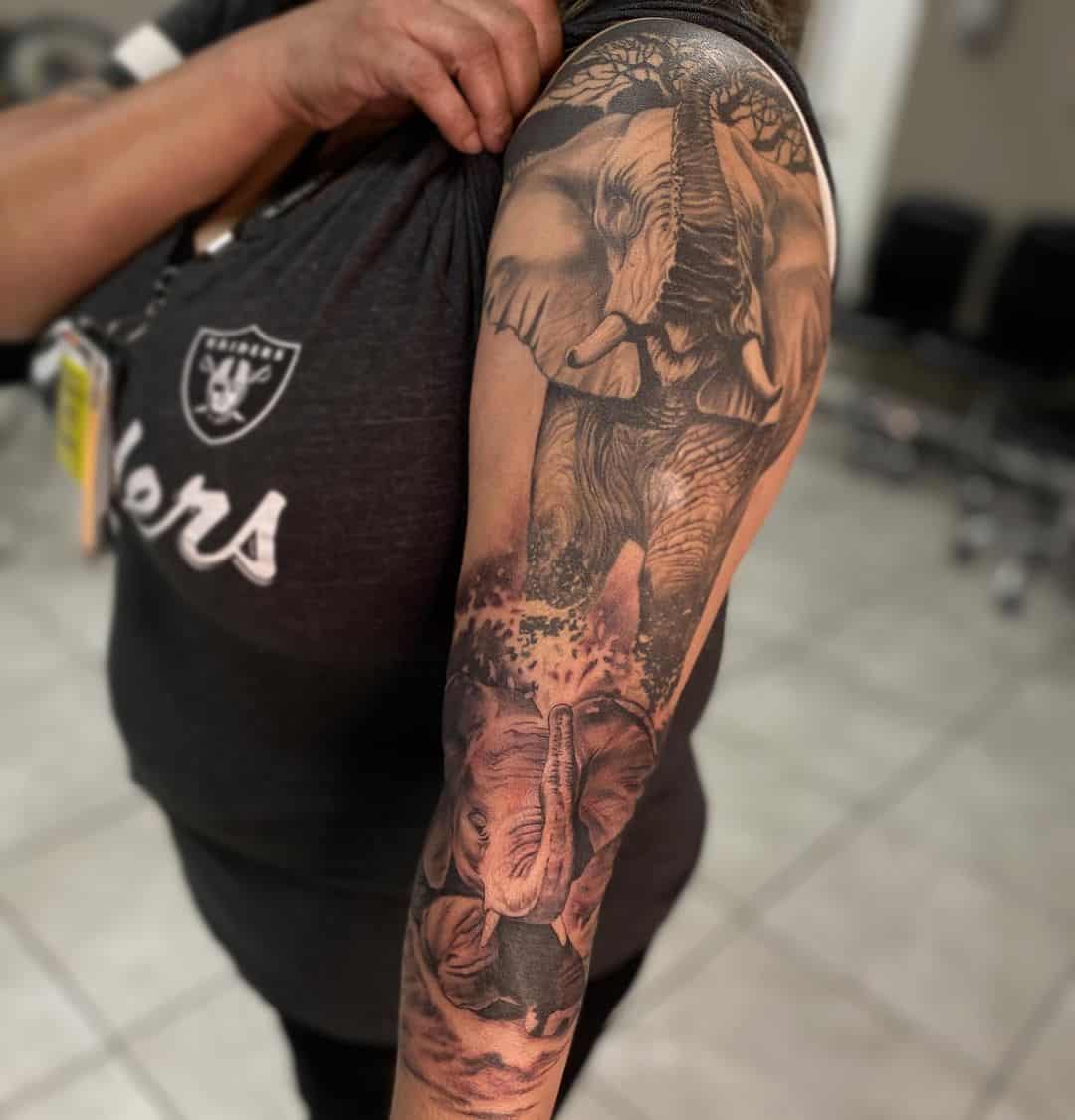 black and gray elephant tattoo