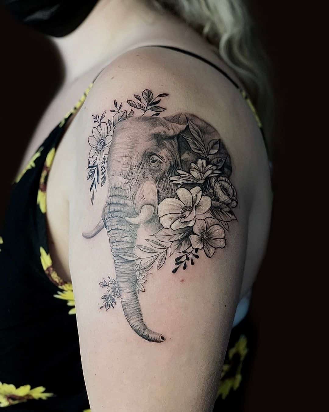 elephant floral tattoo