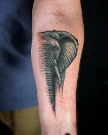 elephant half face tattoo by mattmatiktattoo 1