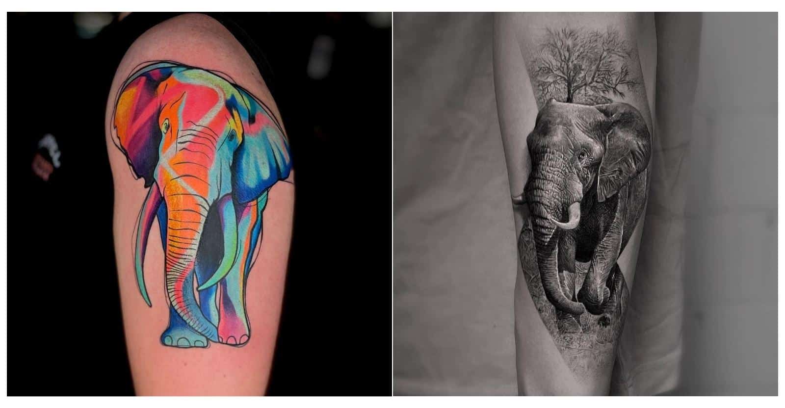 Realistic Elephant Head With Flowers Tattoo on Half Sleeve