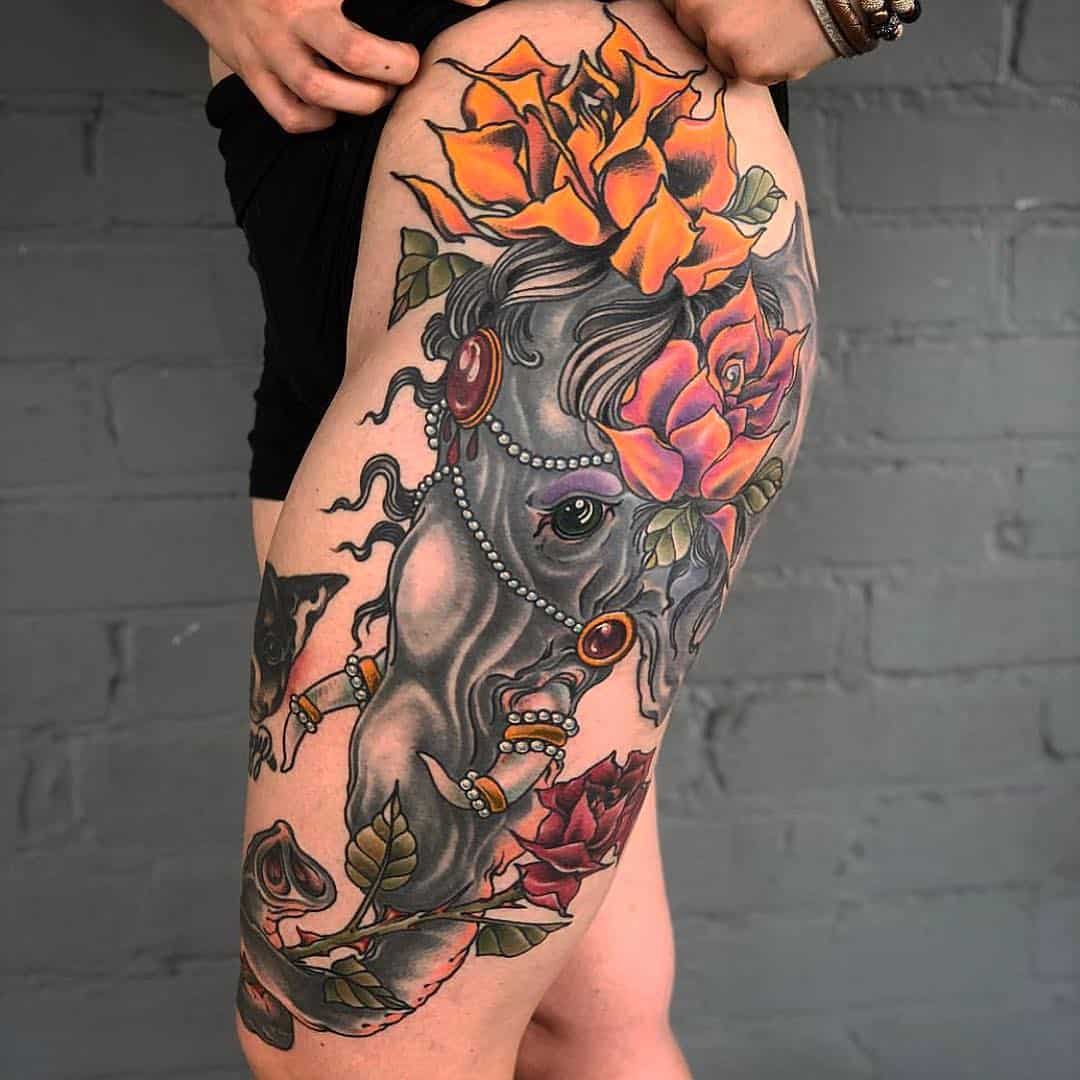 neo traditional elephant tattoo by benwight