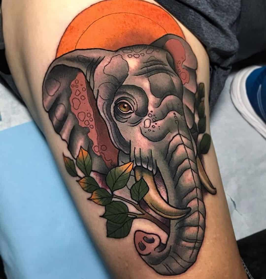 neo traditional elephant tattoo by remingtontattoo