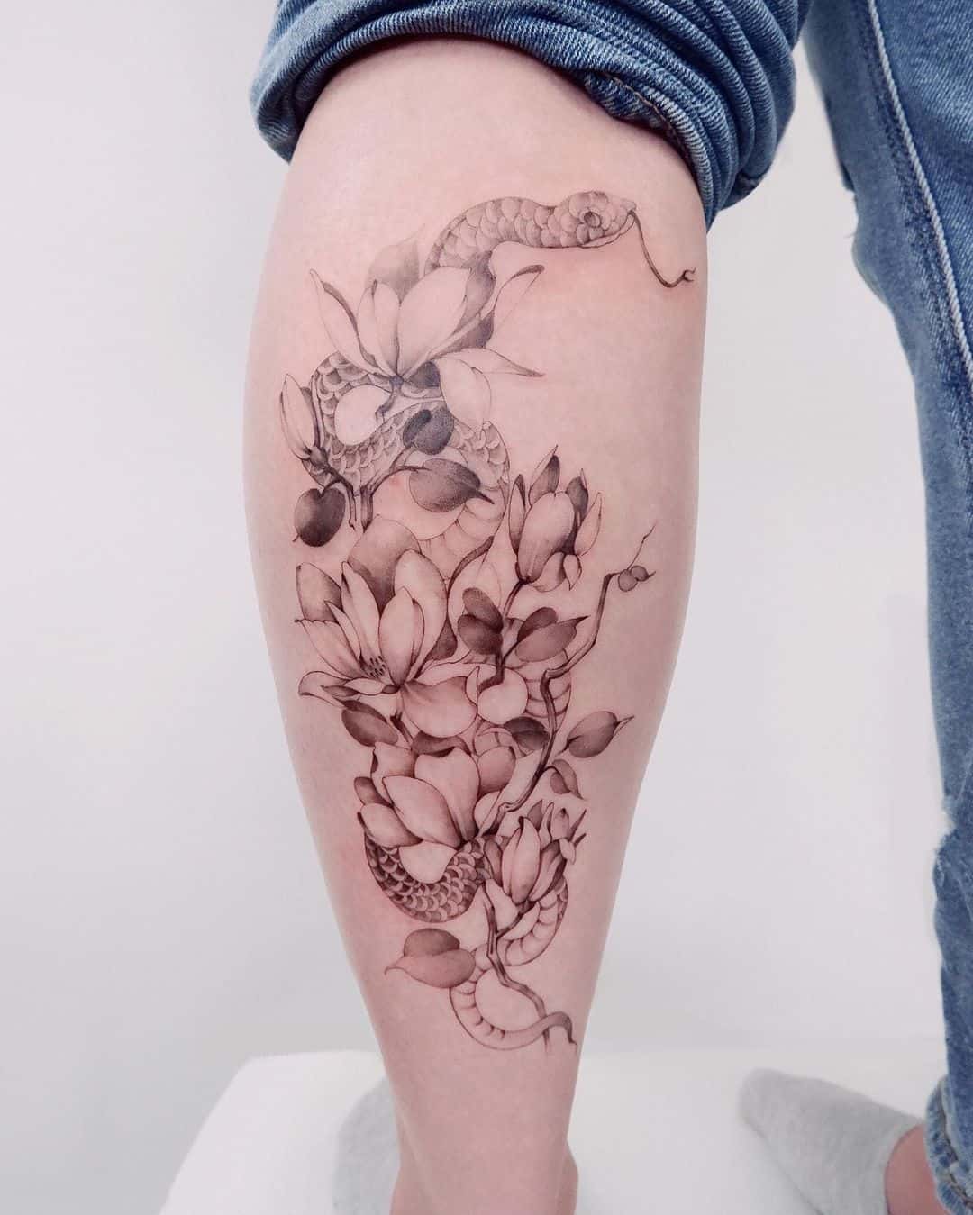 Snake and Flower tattoo