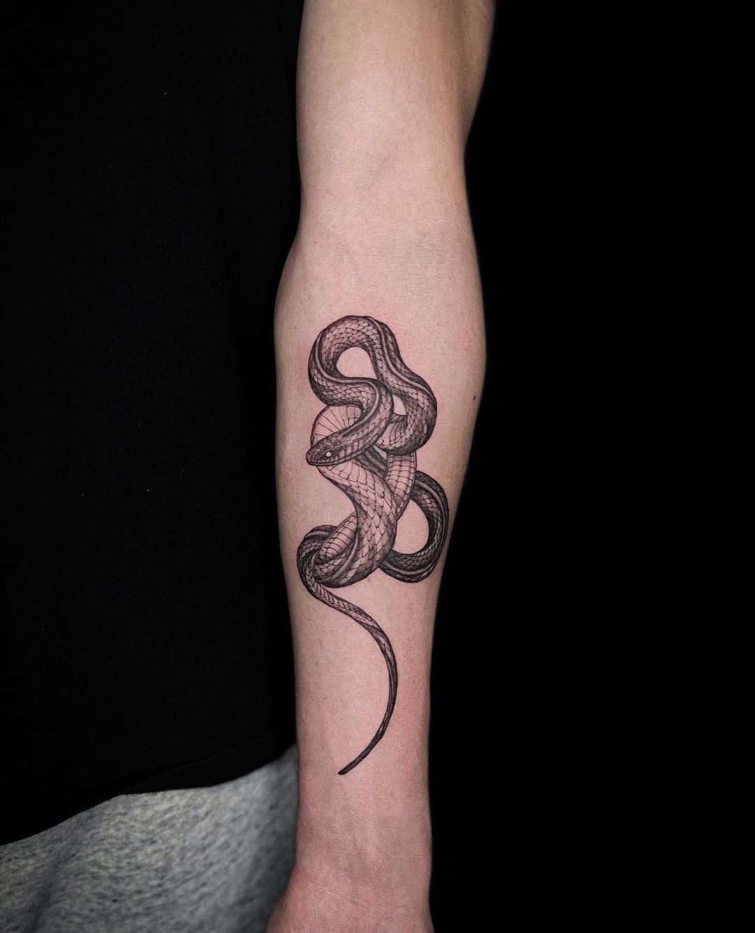 wrapped snake tattoo on forearm