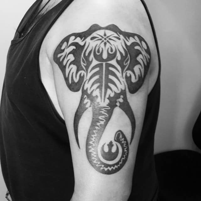 tribal elephant tattoo by eljeeperstattoos