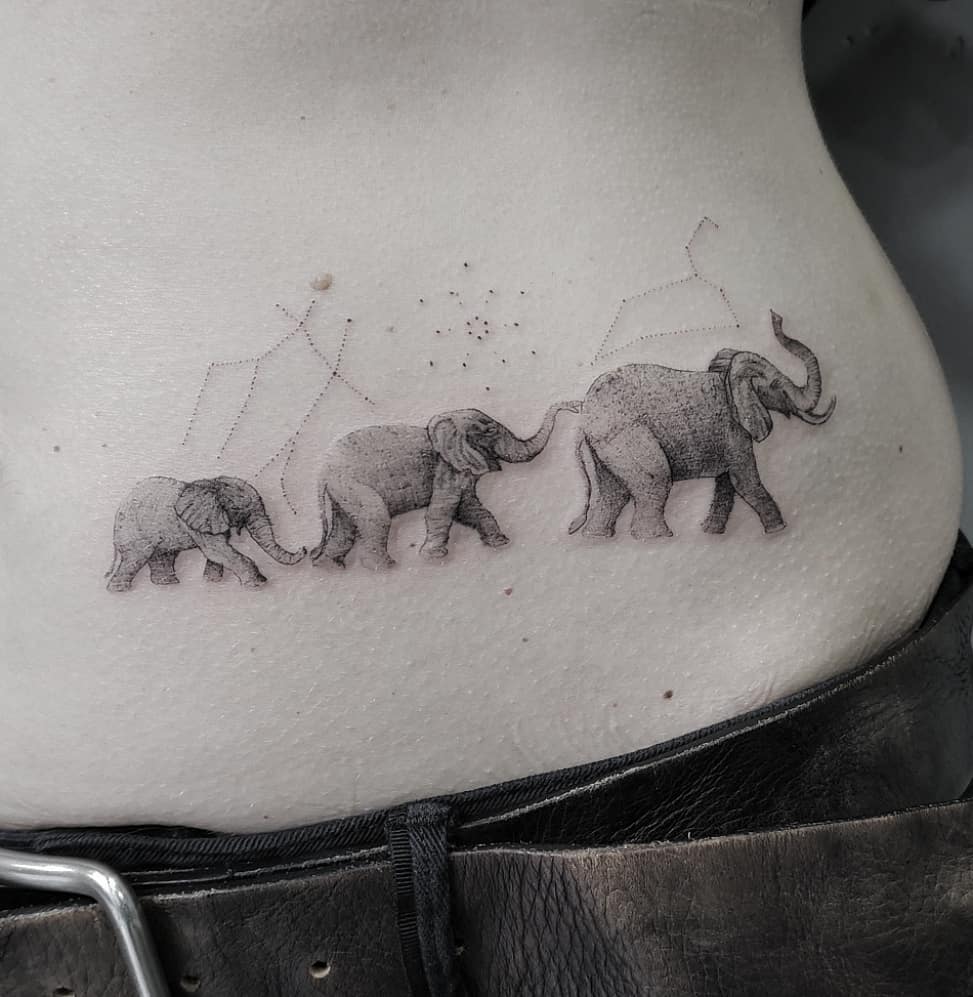 elephant  tattoo on waist