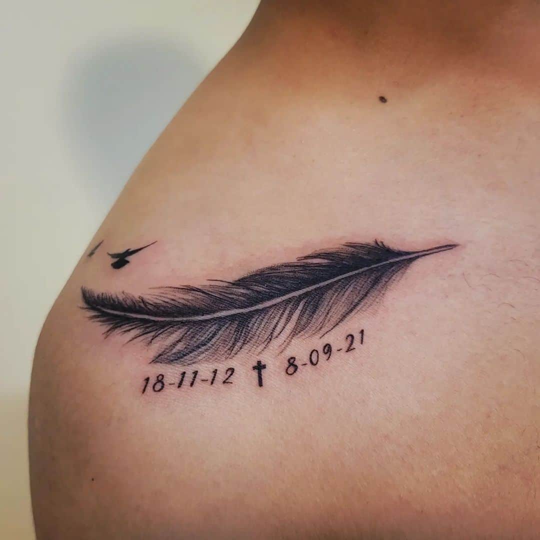 feather tattoo on shoulder 