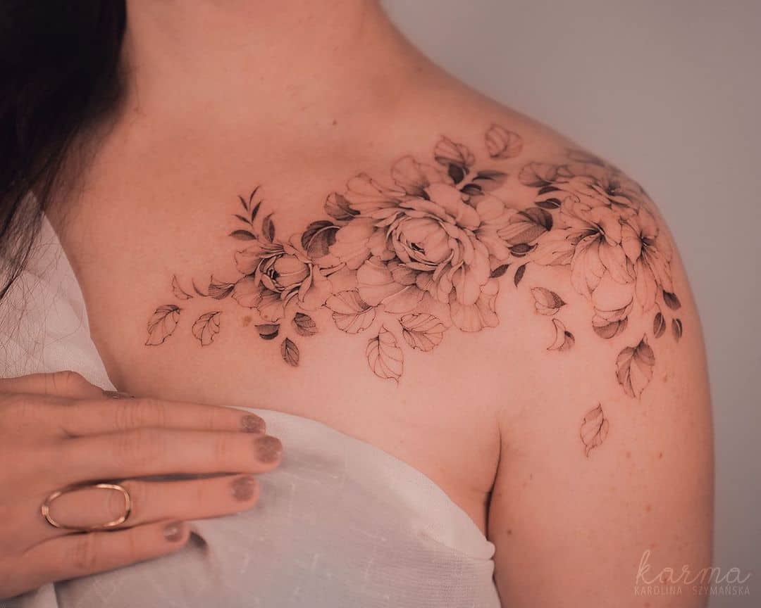 beautiful flower tattoo on shoulder