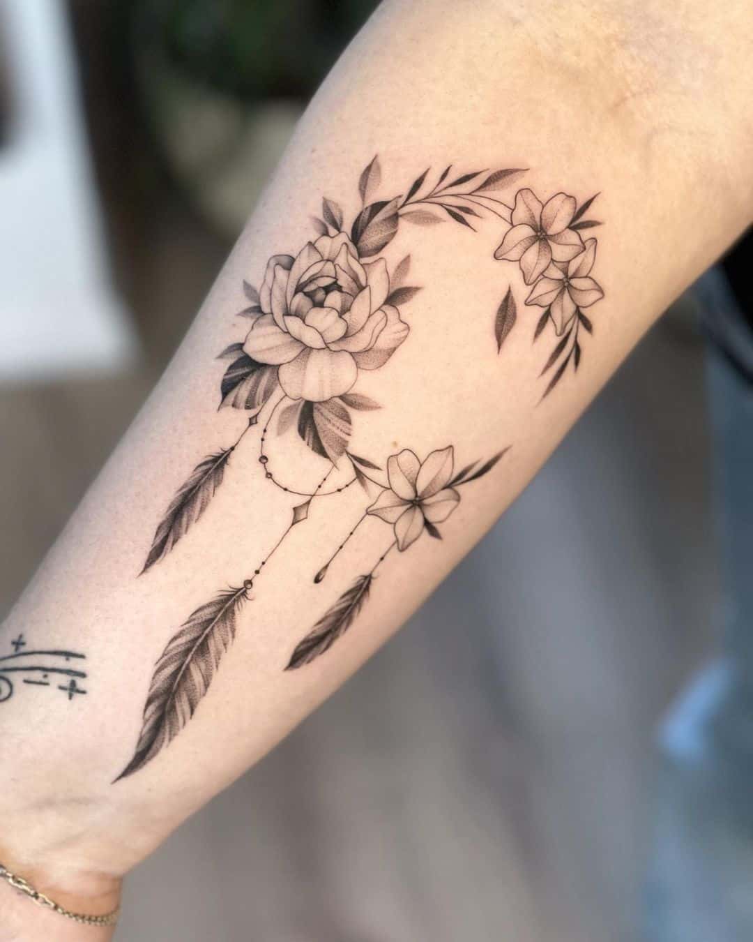 floral dream catcher tattoo