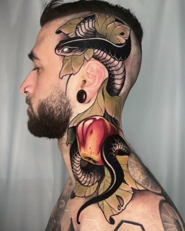 neo traditional snake tattoo on head 