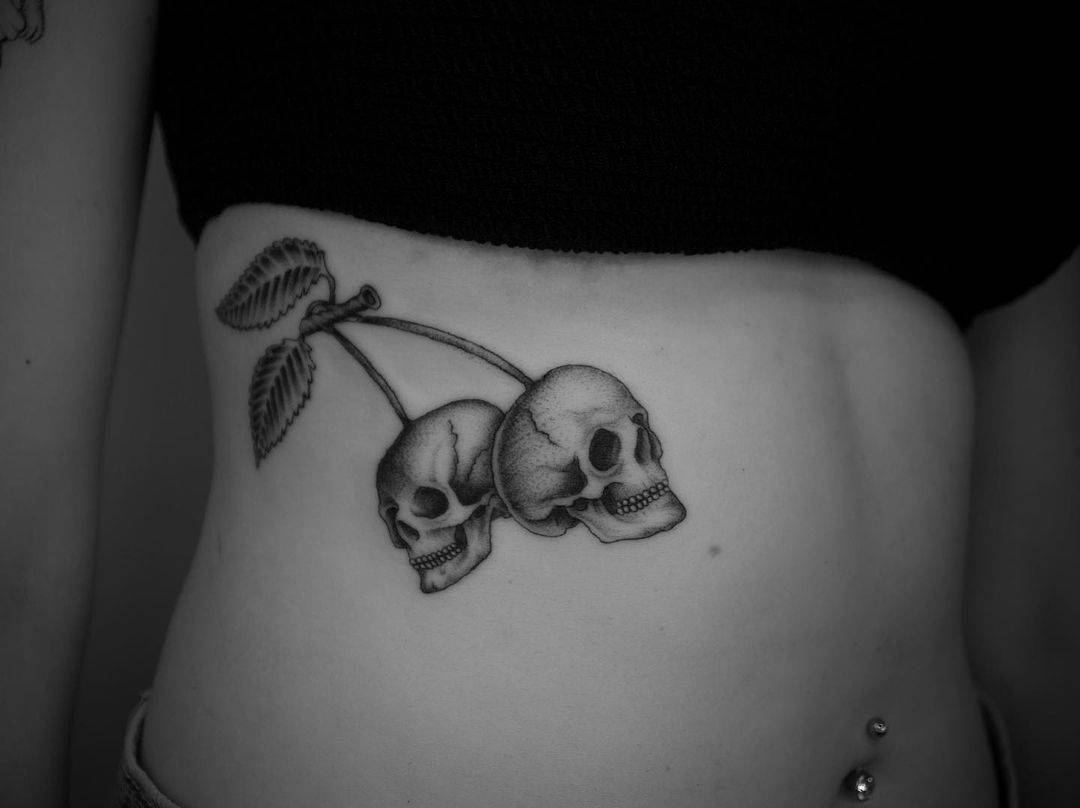 skull tattoo in cherry style