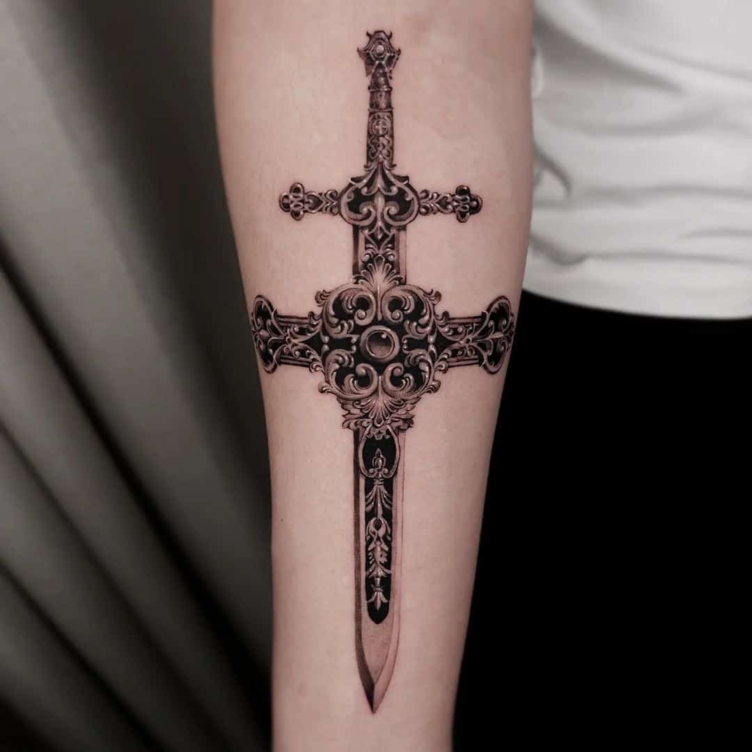 traditional style cross tattoo