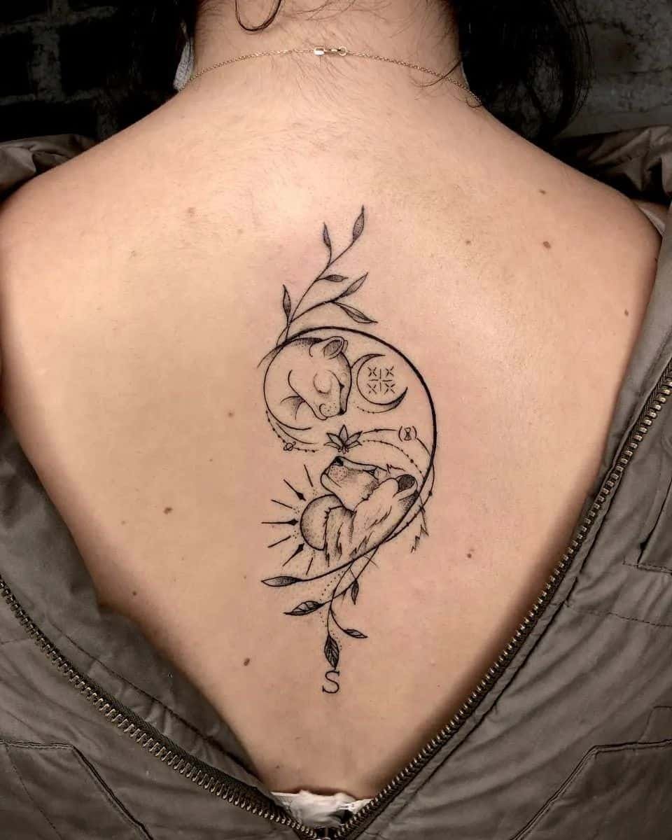 unique lion and cub tattoo