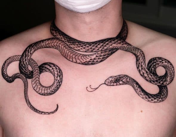 wrapped snake tattoo on neck
