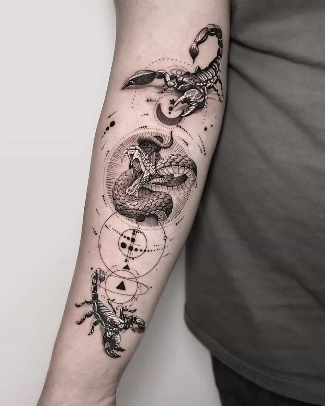 scorpio tattoo on forearm by outofstepbooks