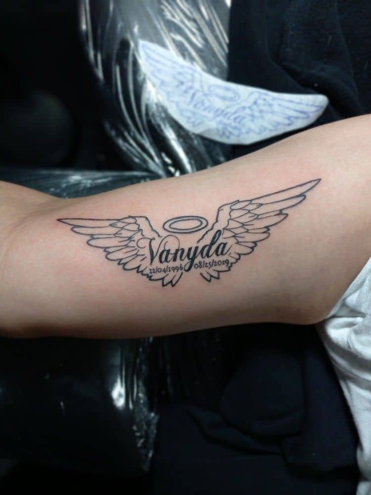 Angel wing tattoos with names