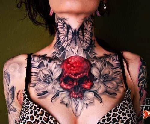 Skull tattoo on neck