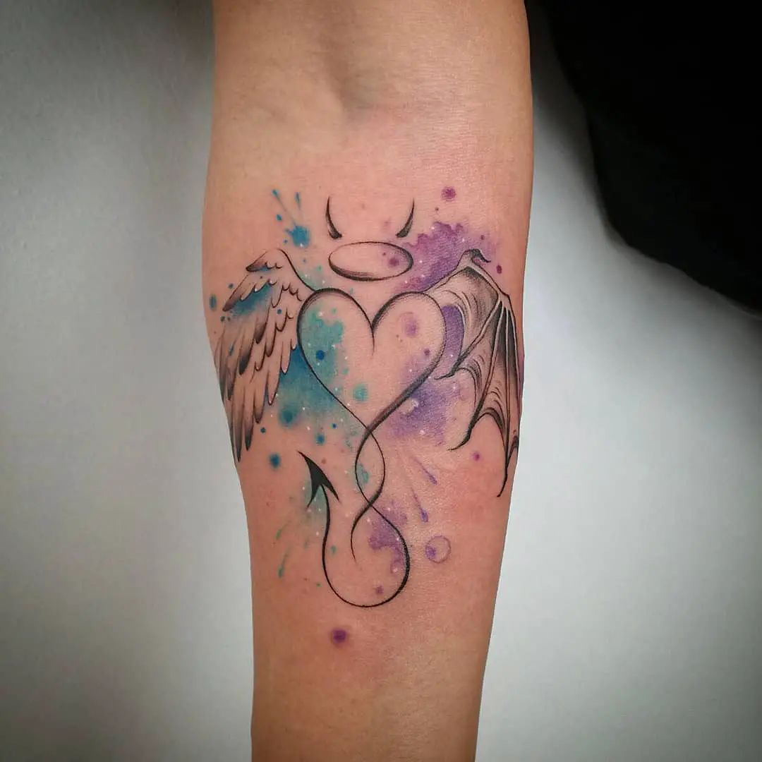 Abstract watercolor angel wing tattoo