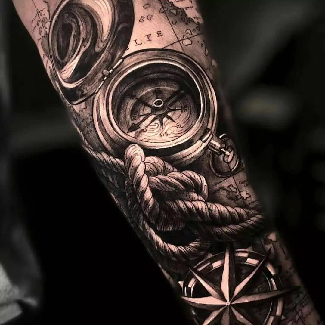 Big Compass Tattoo with rope