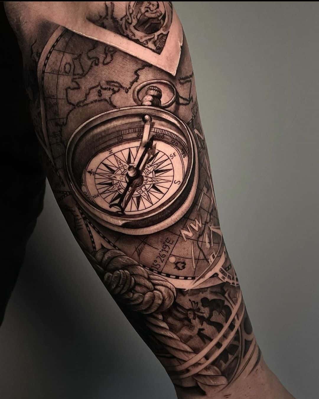 Big Compass and map Tattoo 