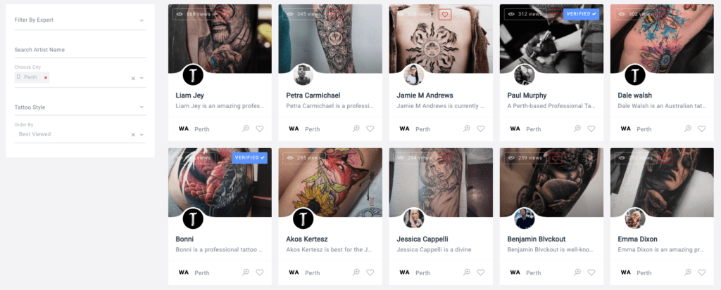 list of tattoo artists from perth